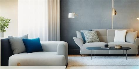 Premium Photo | A blue sofa with a white sofa and blue pillows