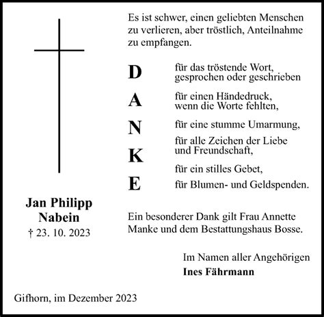 Traueranzeigen Von Jan Philipp Nabein Trauer Anzeigen De