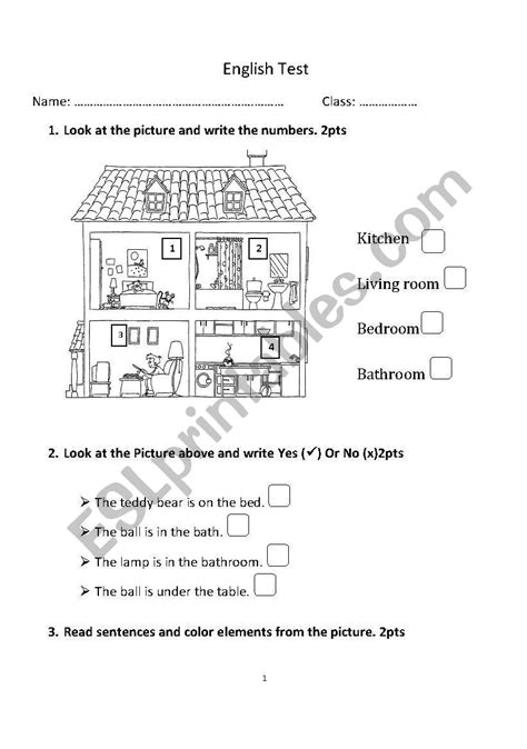 Test Parts Of House ESL Worksheet By Fatichemse