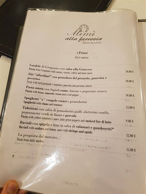 Menu au Mimì alla Ferrovia restaurant Naples