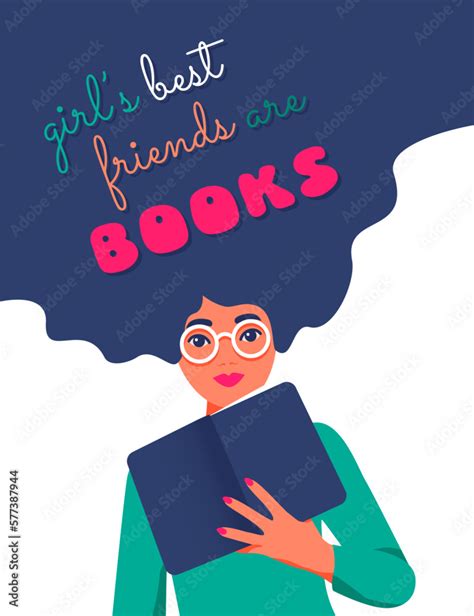 Vetor De Woman With Paper Book In Hand Girls Best Friends Are Books