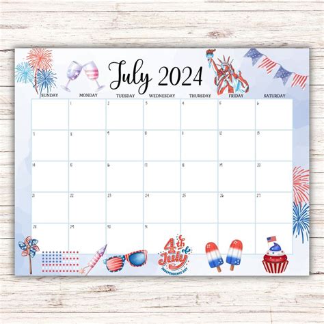 Editable July Calendar Th July Independence Day Happy Th July