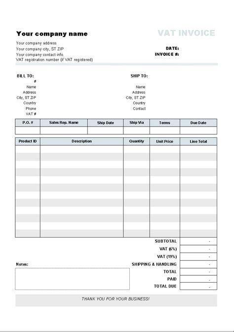 This Free Vat Invoice Template Has Two Vat Rates That Can Be Set On The Bottom Of The Invoice