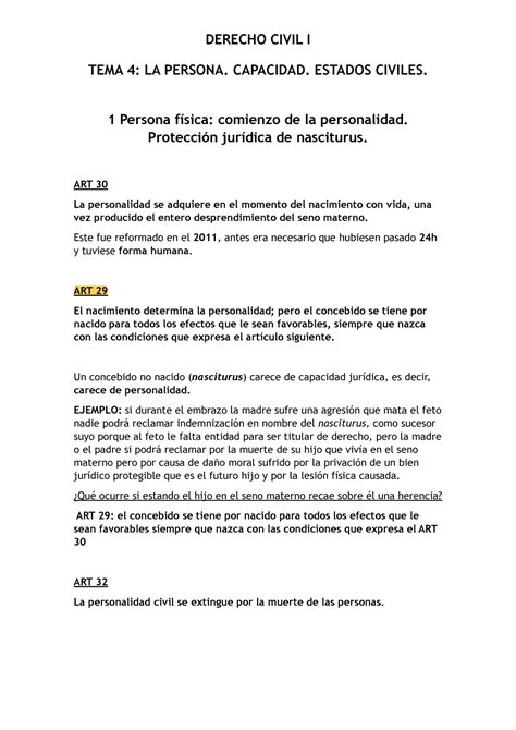 TEMA 4 Civil TEMA 4 LA PERSONA CAPACIDAD ESTADOS CIVILES 1