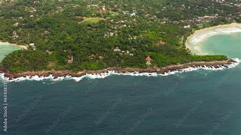 Aerial View Of Bay With A Hiriketiya Beach Among Palm Trees Surf Spot