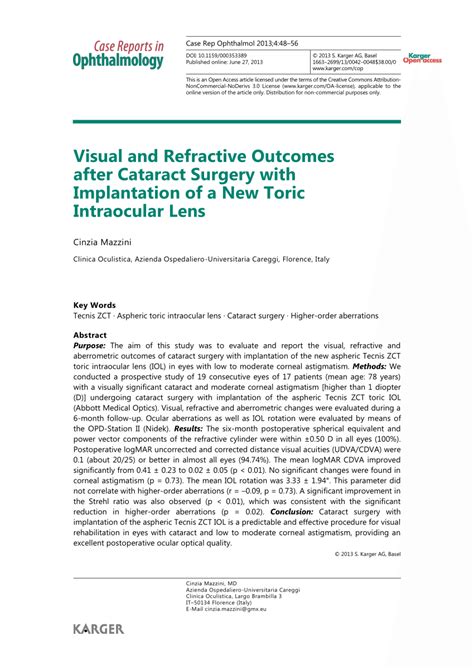 Pdf Visual And Refractive Outcomes After Cataract Surgery With Implantation Of A New Toric