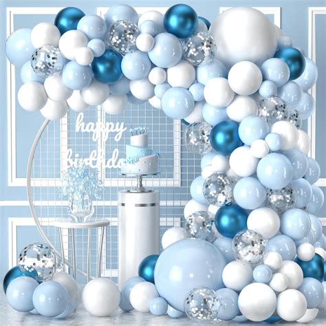 Blue Balloons Garland Arch Kit Pcs Baby Blue White Silver Balloon