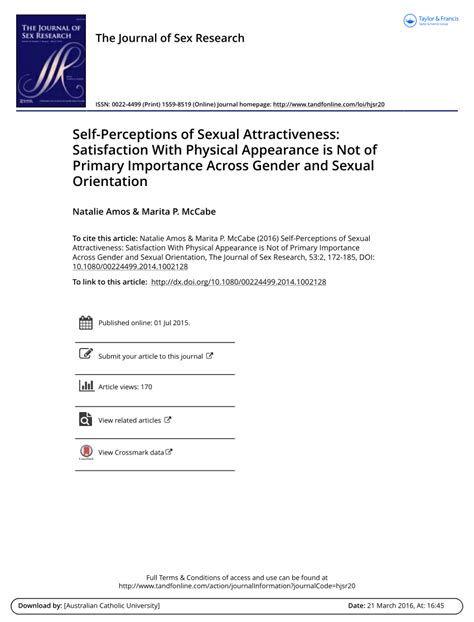 Pdf Self Perceptions Of Sexual Attractiveness Satisfaction With