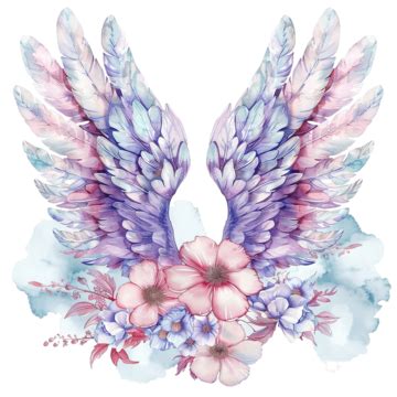 Pintura Em Aquarela De Asas De Anjo E Flores Nas Nuvens PNG Aquarela