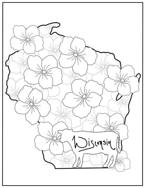 State Coloring Page Wisconsin Flowers State Flower Animal | Etsy ...