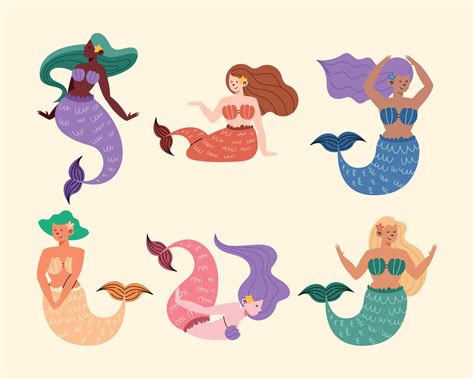 Cute Cartoon Mermaids 11175995 Vector Art At Vecteezy