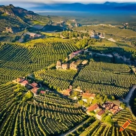 Aerial View Of A Mediterranean Village And Vineyards On Craiyon