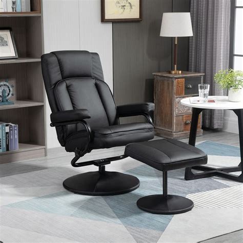 homcom swivel recliner manual pu leather armchair  ottoman