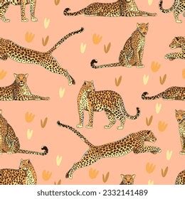 Seamless Pattern Leopards Jaguars Cheetahs Predator Stock Vector