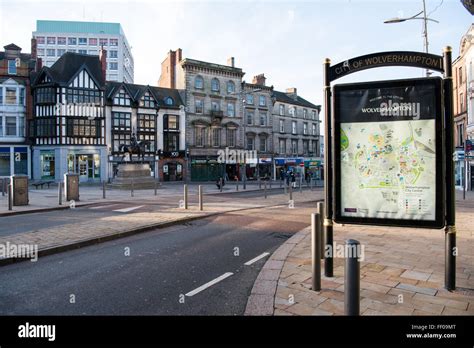 View Of Wolverhampton City Centre From Queens Square With A Sign And