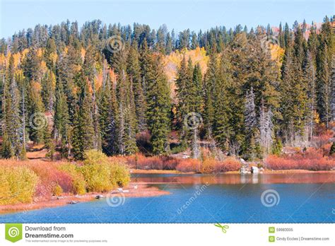 Blue Glacial Lake with Fall Colors Stock Image - Image of aspen, lake ...