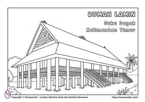 Gambar Mewarnai Sketsa Rumah Adat Lamin | PDF