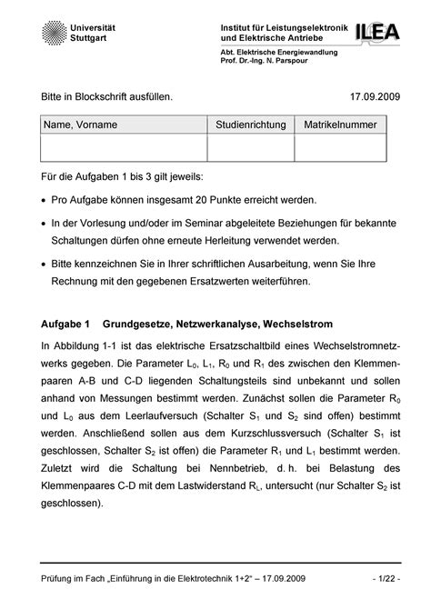 Klausur Fragen Und Antworten Institut F R Leistungselektronik