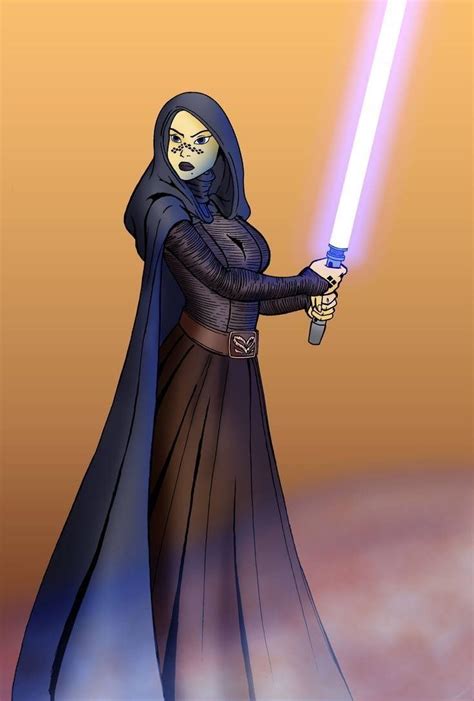 A Cartoon Character Holding A Light Saber In Her Hand