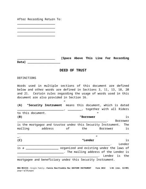 Doc New Mexico Deed Of Trust Form Rev Word Web