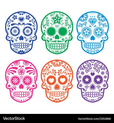 Mexican Sugar Skull Dia De Los Muertos Icons Set Vector Image