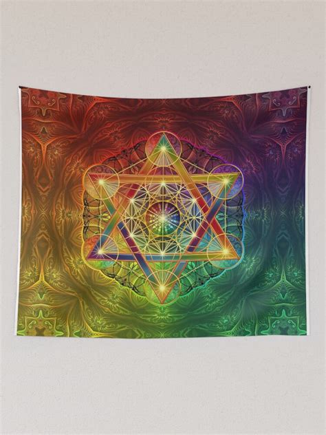 Metatron S Cube With Merkabah And Flower Of Life Tapestry For Sale By