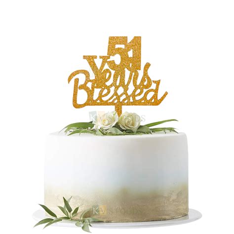 1PC Golden Shiny Glitter MDF 51 Years Blessed Cake Topper, 51 Number Happy Birthday Cake Glitter ...