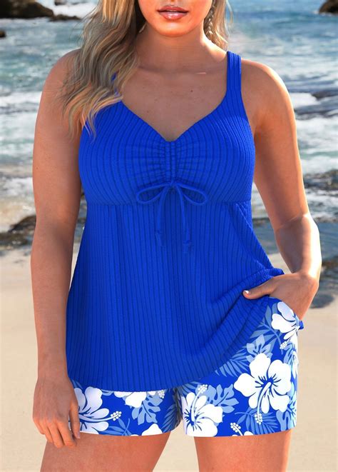 Rotita Royal Blue Floral Print Tankini Top Artofit