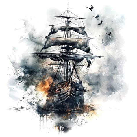 11 Ghost Ship Clipart Pirate Ship Clipart Printable Watercolor