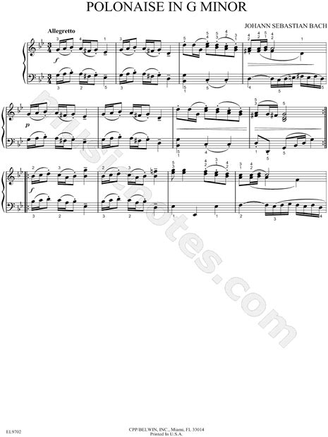 Johann Sebastian Bach Polonaise In G Minor Sheet Music Piano Solo