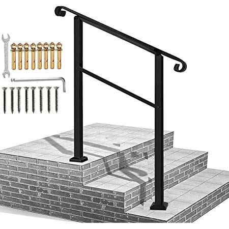 Happybuy 3 Step Handrails For Outdoor Steps Fits 1 Or 3 Steps Matte