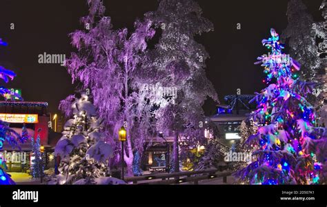 Christmas Tree Night Decoration In Finland Stock Photo Alamy