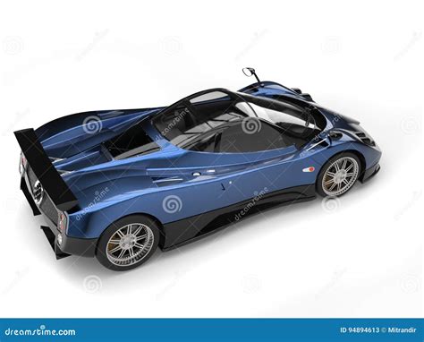 Metallic Blue Awesome Luxury Super Sports Car Top Down View Stock