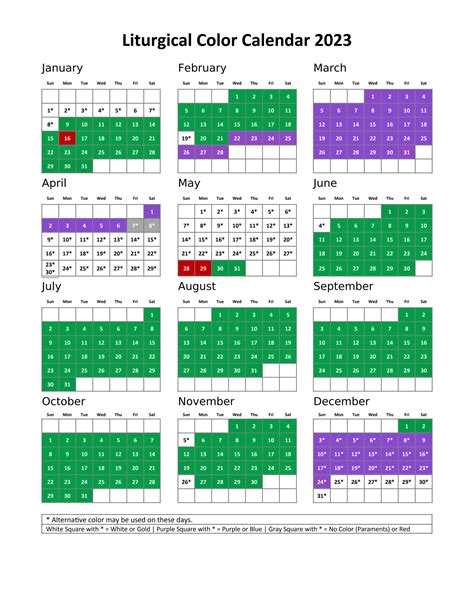 Printable Liturgical Calendar