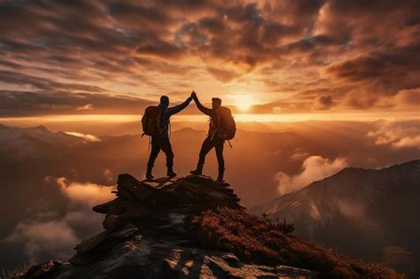 Premium Ai Image Couple Of Hikers With Backpacks Standing On Top Of A