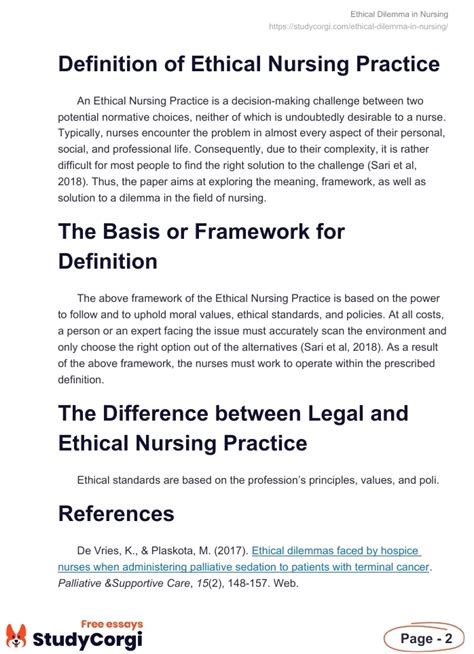 Ethical Dilemma In Nursing Free Essay Example