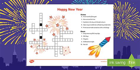 New Years Crossword Puzzles For Kids Teacher Made