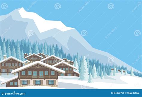 The Mountain Village Stock Vector Illustration Of Resort