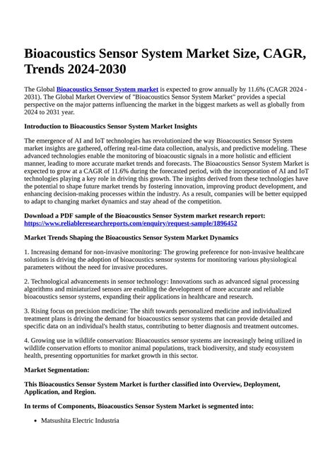 Reportprime Bioacoustics Sensor System Market Size CAGR Trends 2024