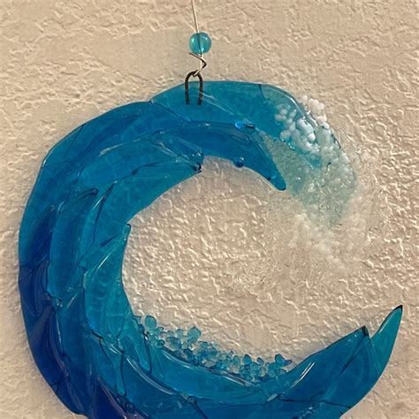 Fused Glass Ocean Wave Suncatcher Ornament 5 Inch Beach Wave Coastal Decor Christmas T Etsy