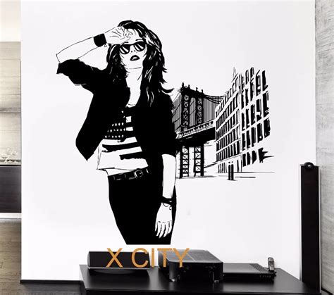 Beautiful Girl Sexy Woman City Wall Art Decal Sticker Removable Vinyl Transfer Stencil Mural