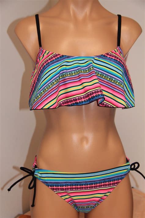 Nwt Hula Honey Swimsuit Bikini Piece Set Sz M Multi Color Tie Side Ebay