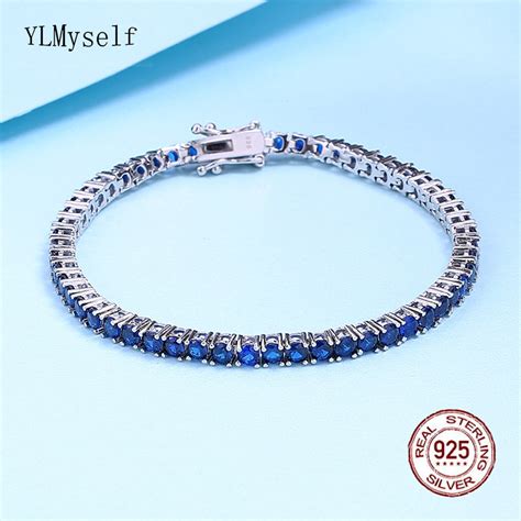 Pulsera De Tenis De Plata Pura De 15 20 Cm Pav De 3mm Azul Montana