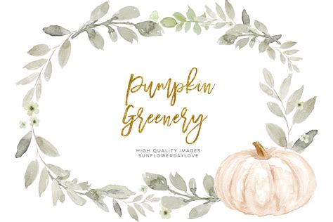 Fall White Pumpkin Clip Art White Greenery Pumpkin Watercolor Etsy