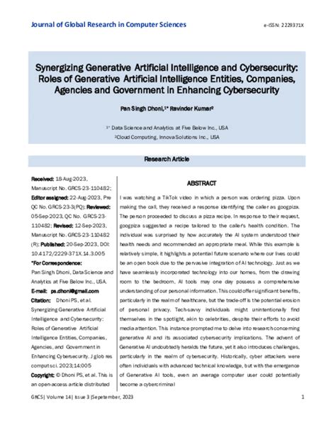 Pdf Synergizing Generative Artificial Intelligence And Cybersecurity