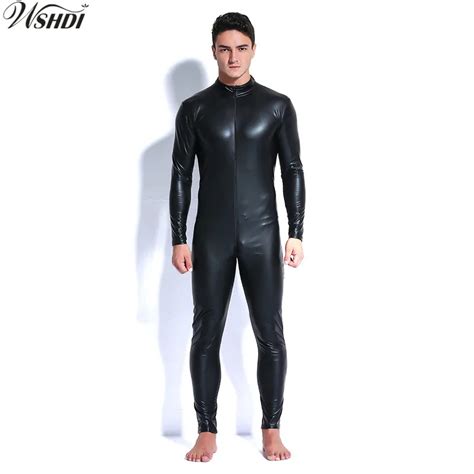 M Xxxl New Style Men Black Faux Leather Catsuit Open Crotch Pu Latex Leotard Bodysuit Zentai