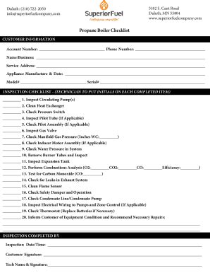 Fillable Online Inspection Checklist Propane Forced Air Furnace 1