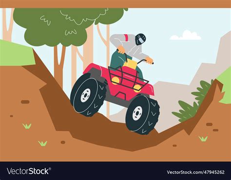 Man In Helmet Rides Off Road On Quad Bike Scene Vector Image