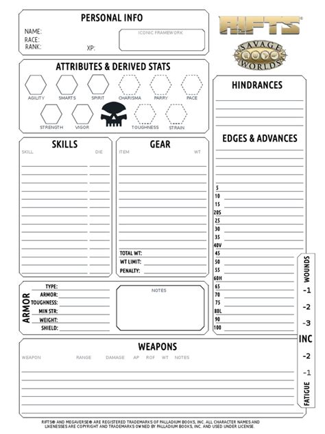 Savage_RIFTS_Character_Sheet_PrinterFriendly | Role Playing Games | Gaming