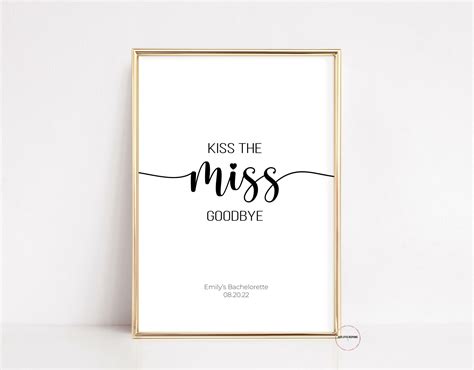 Editable Kiss The Miss Goodbye Personalised Guest Book Alternative The